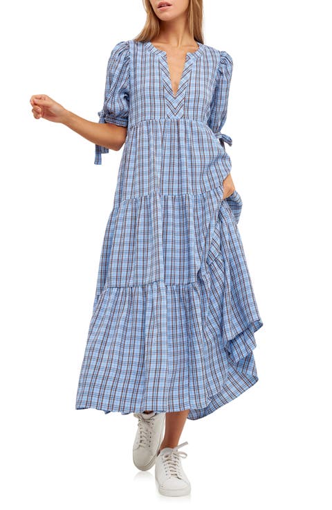 Plaid Tiered Midi Dress