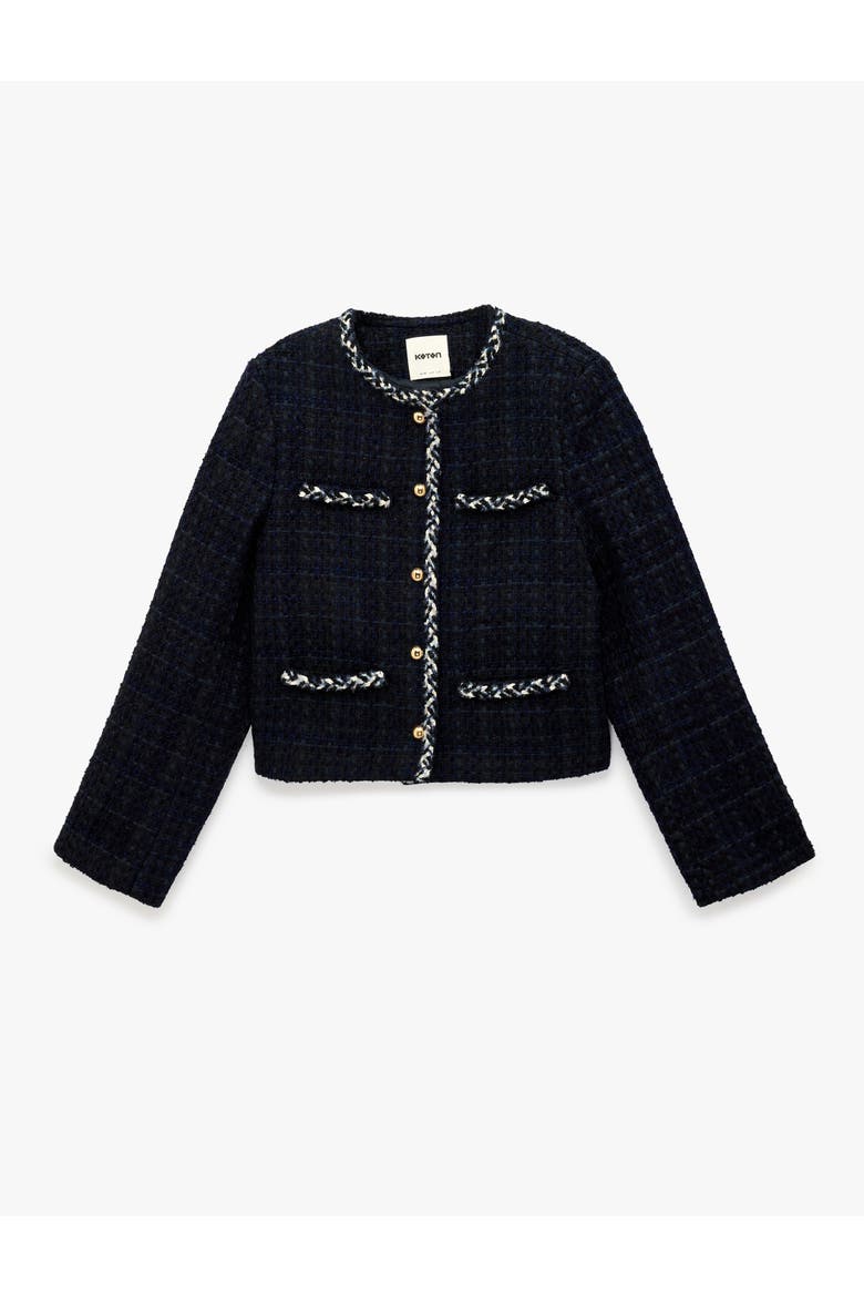 Crew Neck Long Sleeve Tweed Jacket, Alternate, color, NAVY