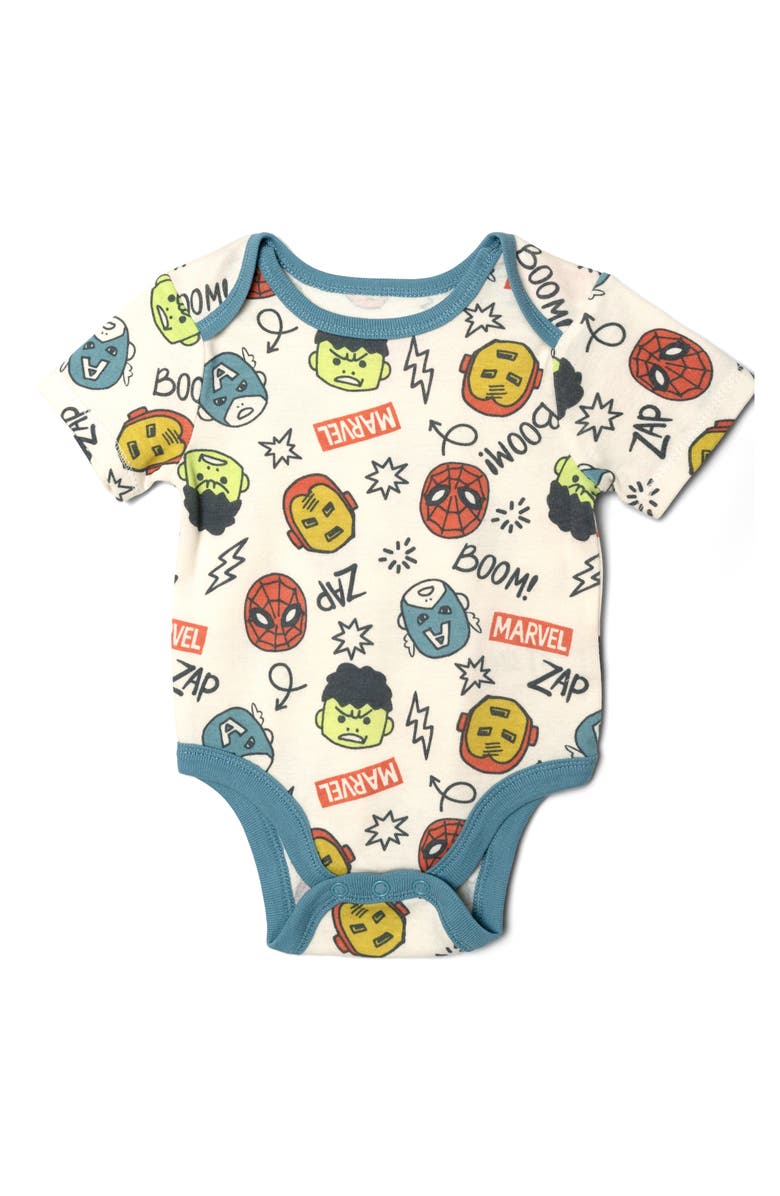 Marvel 5-Pack One Piece Bodysuits, Alternate, color, Avengers Blue Grey