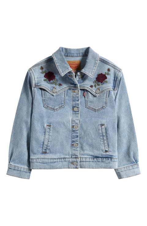 Kids' Oversize Western Denim Trucker Jacket (Big Kid)