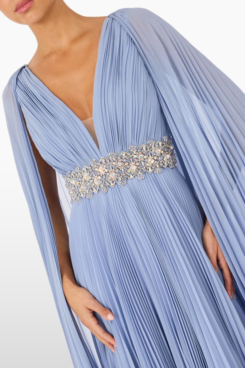 Fesco Embellished-Waist Pleated Maxi Dress, Alternate, color, Blue Slate