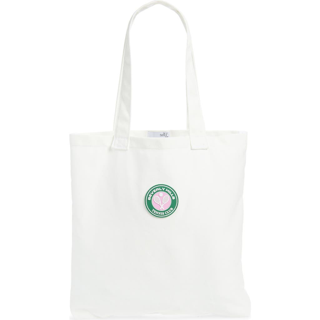 The Accessory Collective Kids' Varsity Tennis Patch Canvas Tote in White  product