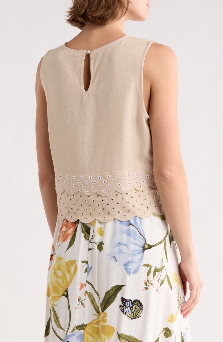 Ellen Tracy Eyelet Scallop Shell, Alternate, color, Linen