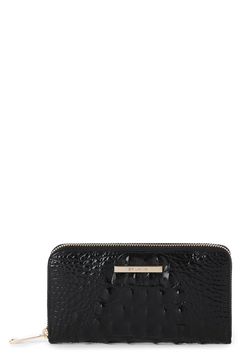 Suri Croc Embossed Leather Zip Wallet, Main, color, BLACK