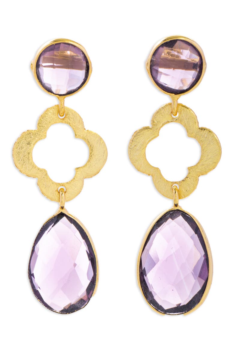 Quatrefoil Stone Earrings, Main, color, PURPLE