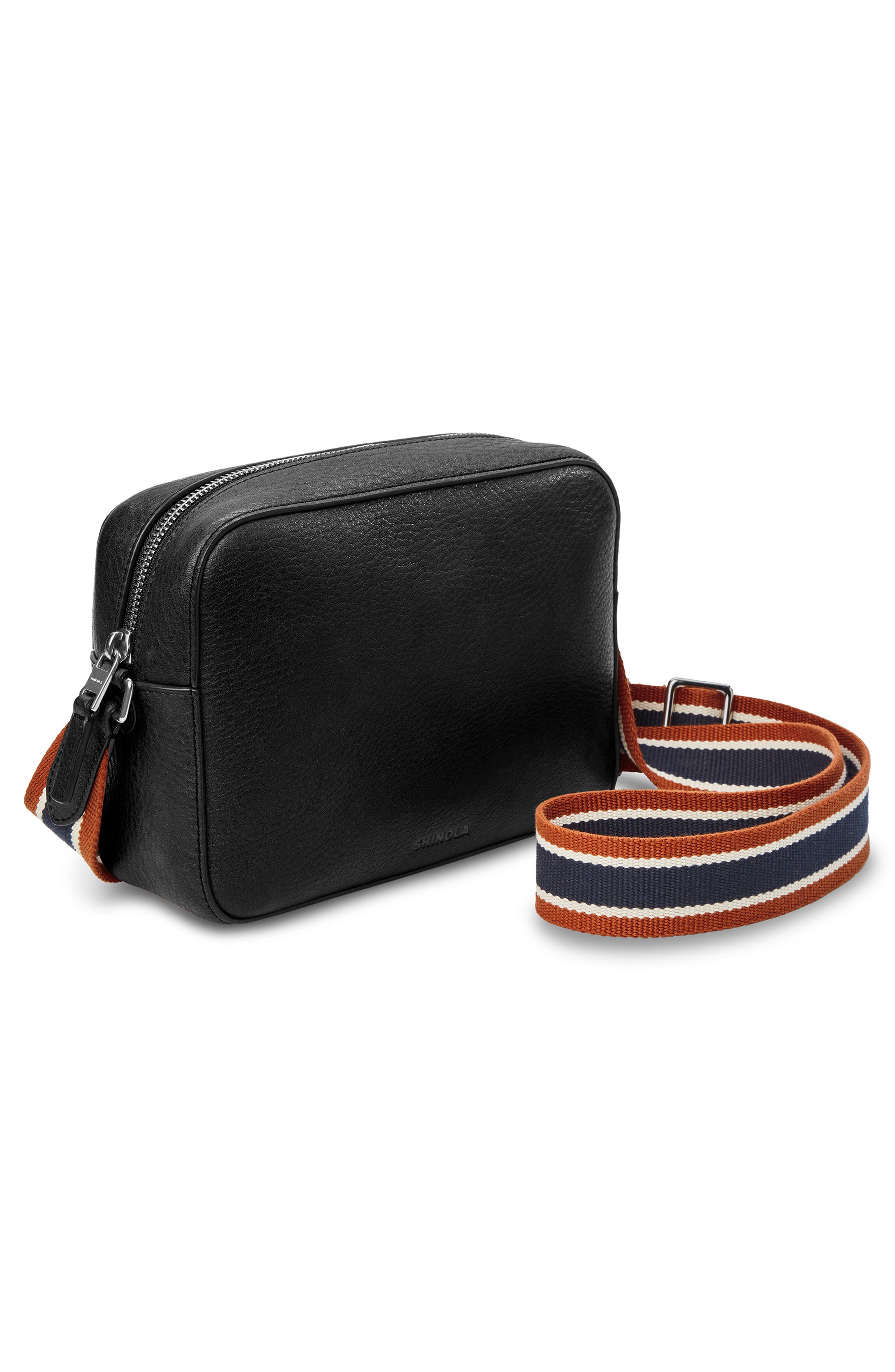 Shinola Leather Camera Crossbody Bag, Alternate, color, Black