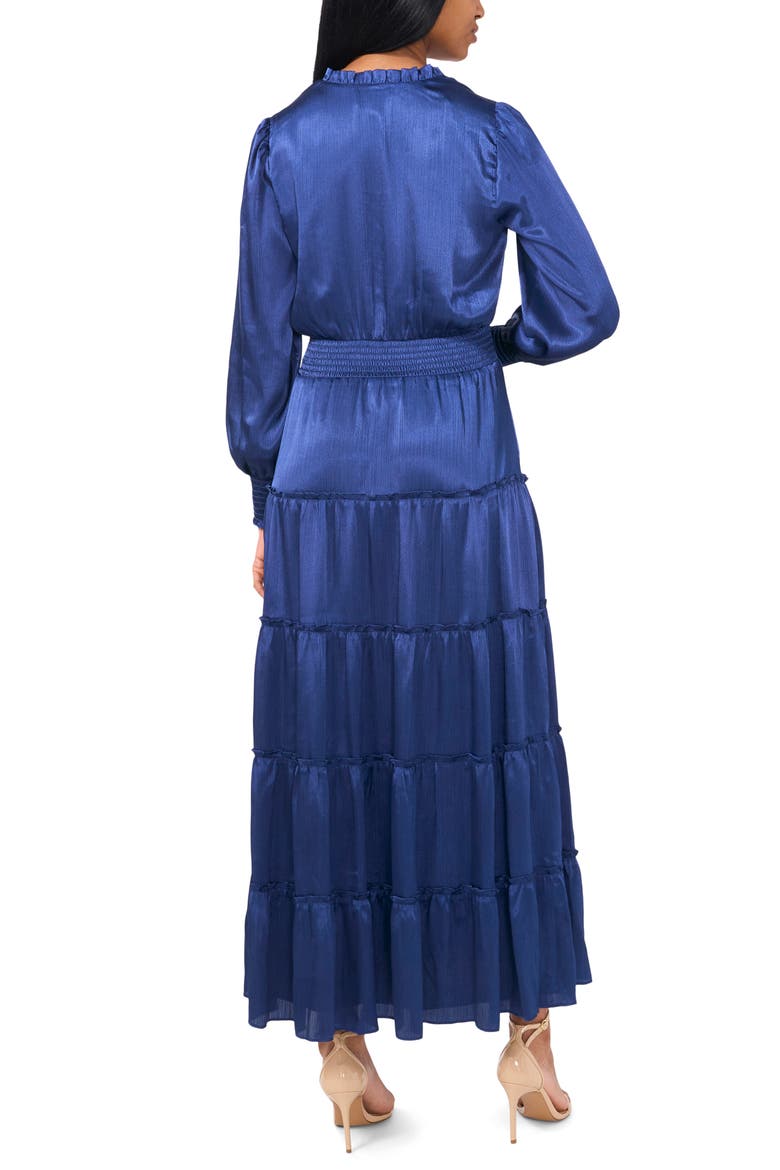 Satin Long Sleeve Tiered Maxi Dress, Alternate, color, MYSTIC NAVY