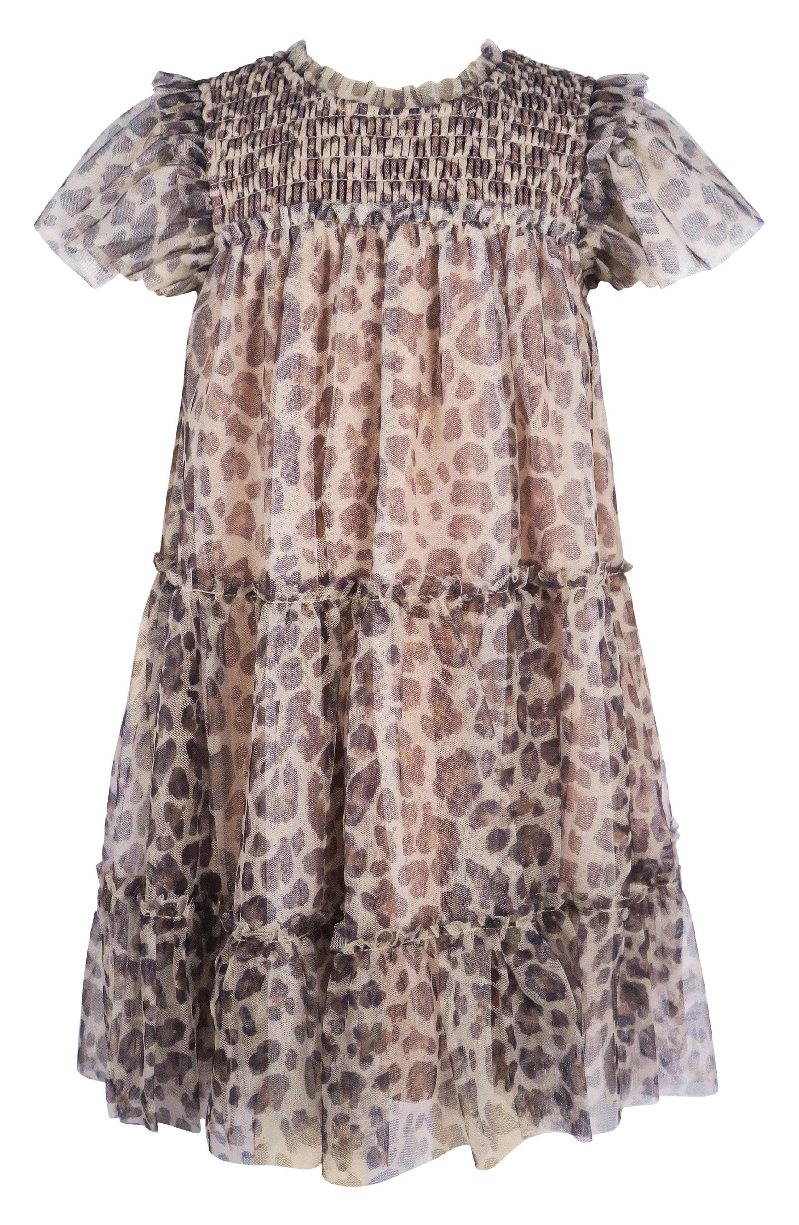 Zunie Kids' Animal Print Smocked Tiered Dress