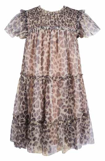 Zunie Kids' Animal Print Smocked Tiered Dress