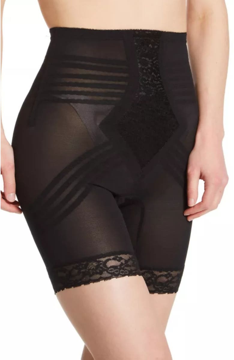 Rago Firm  No Roll Breathable High Waist Thigh Slimmer Shaper, Alternate, color, Black