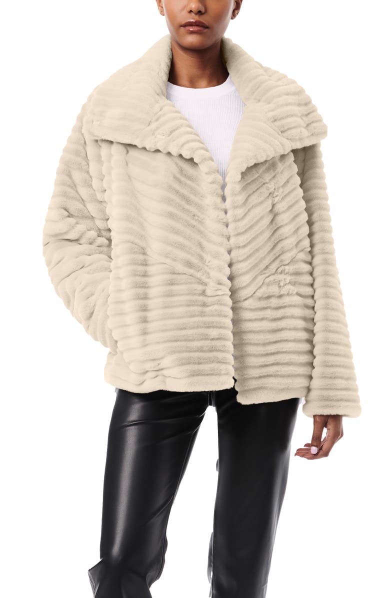 Bernardo Grooved Faux Fur Jacket, Alternate, color, Oatmeal