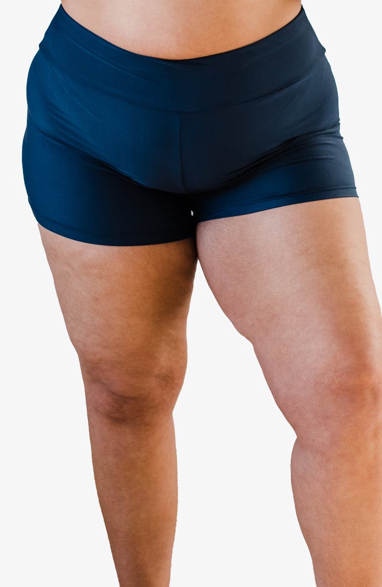 Calypsa Plus Size Maya Tankini Swim Top With Built-In Bra and Navy Swim Shorts Set, Alternate, color, Blue Tie Dye