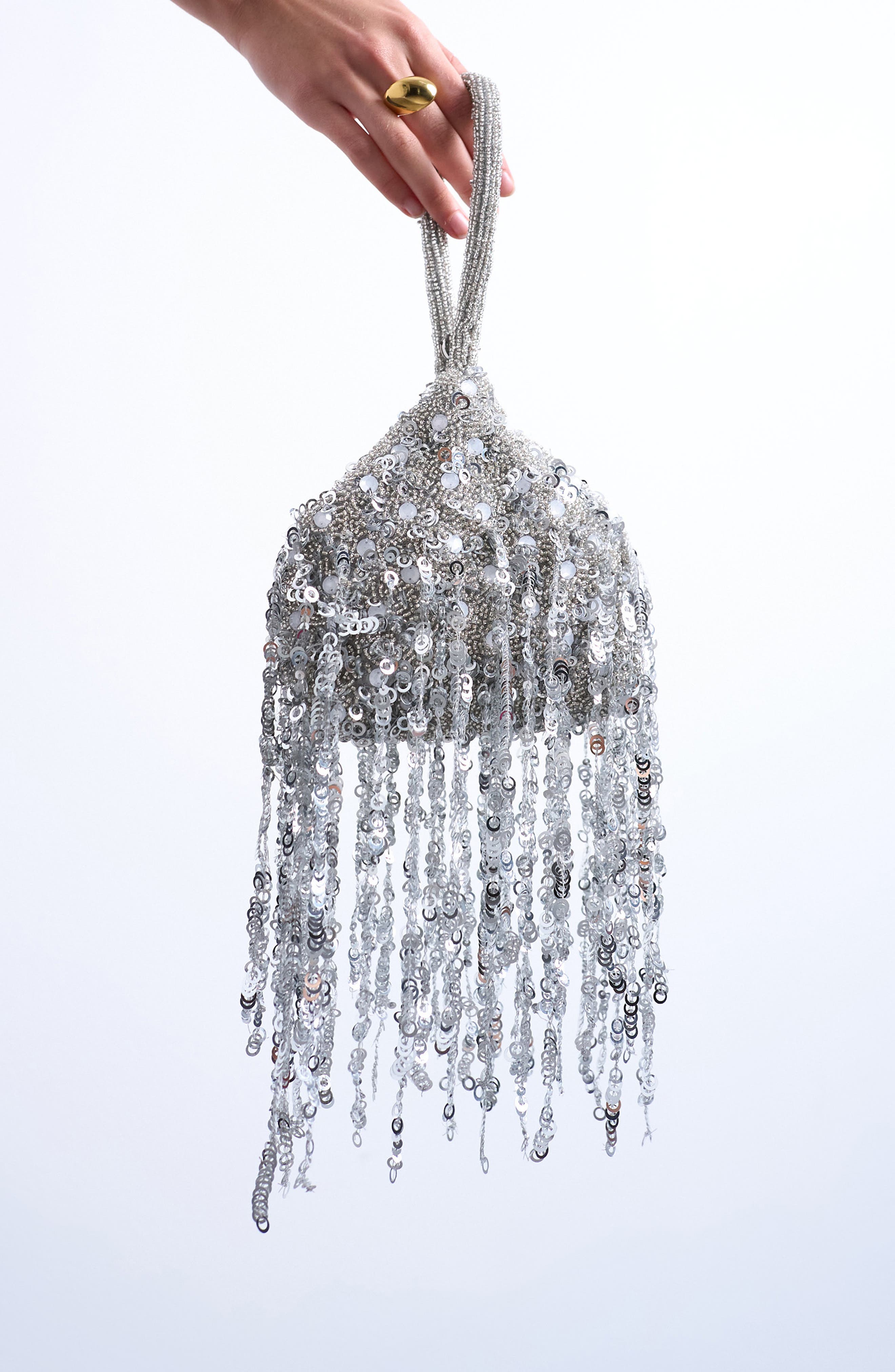 Topshop Sequin Tassel Top Handle Bag, Alternate, color, 