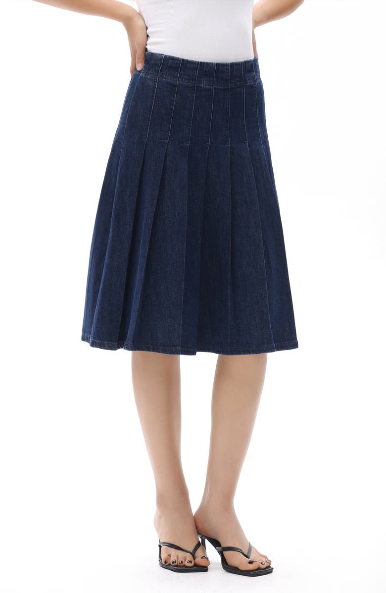 Bayeas Pleated High Waist Denim Skirt, Alternate, color, Dark Blue