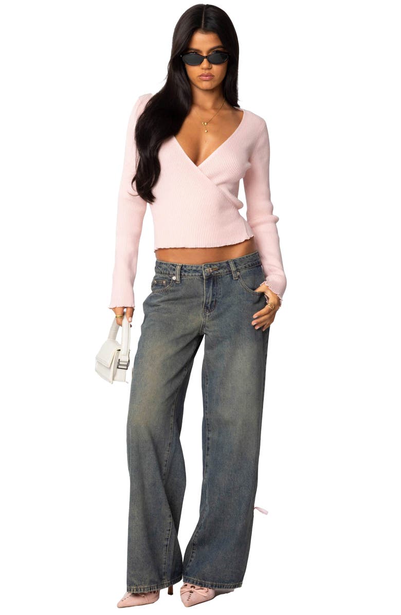 EDIKTED Paden Rib Knit Crop Wrap Top, Alternate, color, Light-Pink