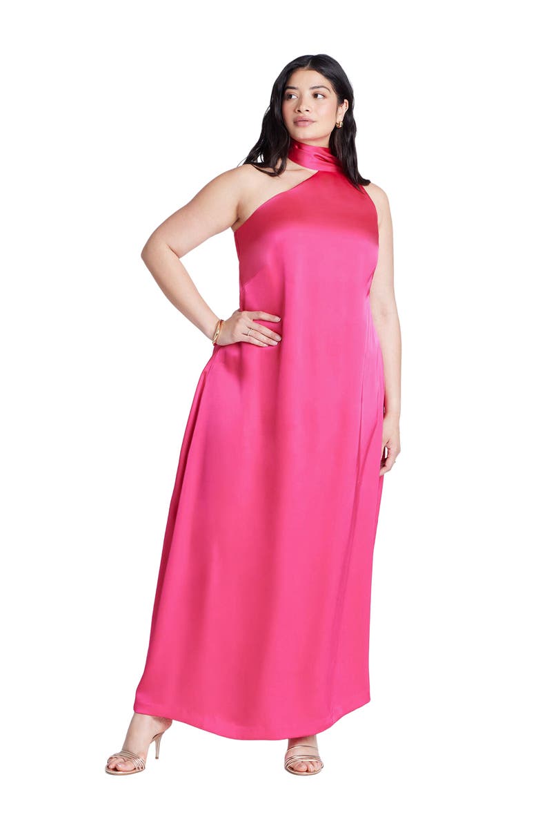 ELOQUII Scarf Neck Maxi Dress, Main, color, Pink Yarrow