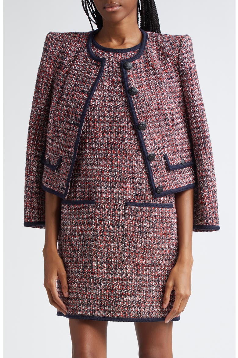 Ceres Metallic Cotton Blend Tweed Jacket, Main, color, RED BLAZE/NAVY MULTI