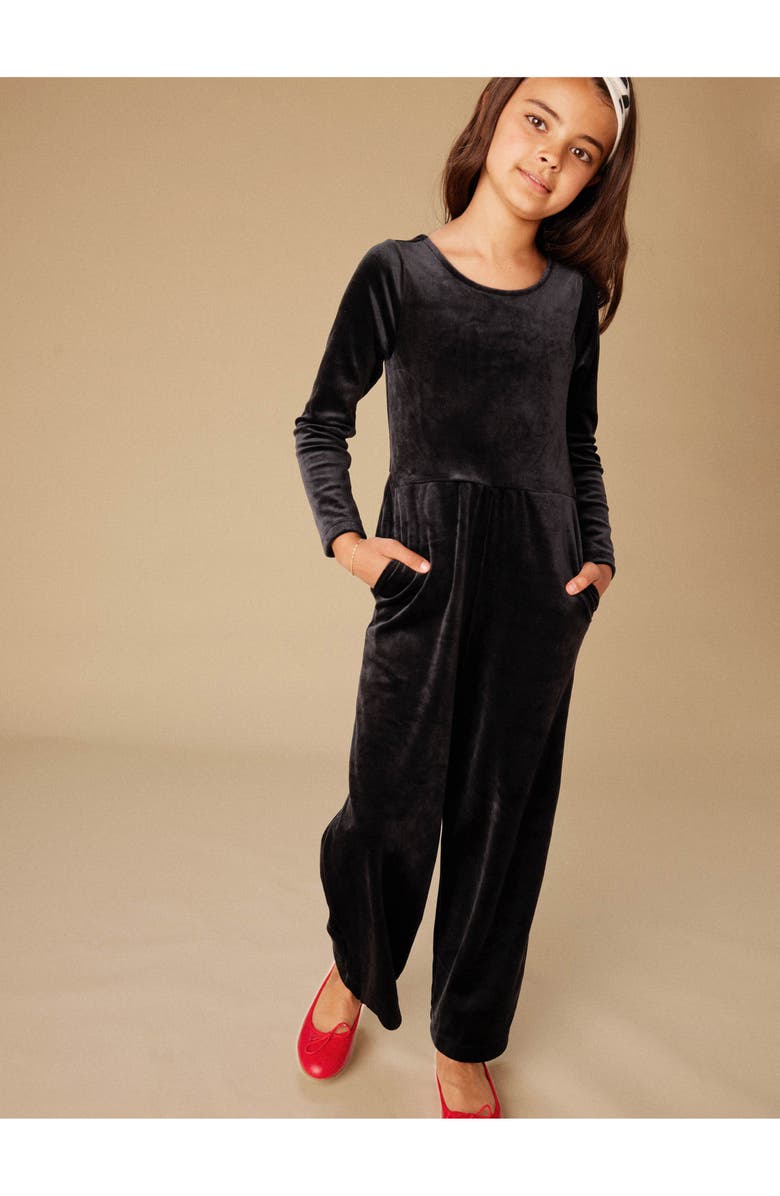 Tea Collection Just for Kicks Velour Jumpsuit, Alternate, color, Jet Black