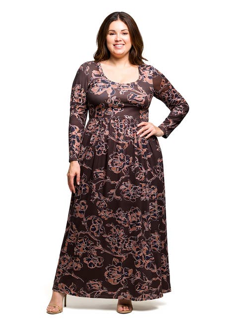 Floral Long Sleeve Scoop Neck Maxi Dress