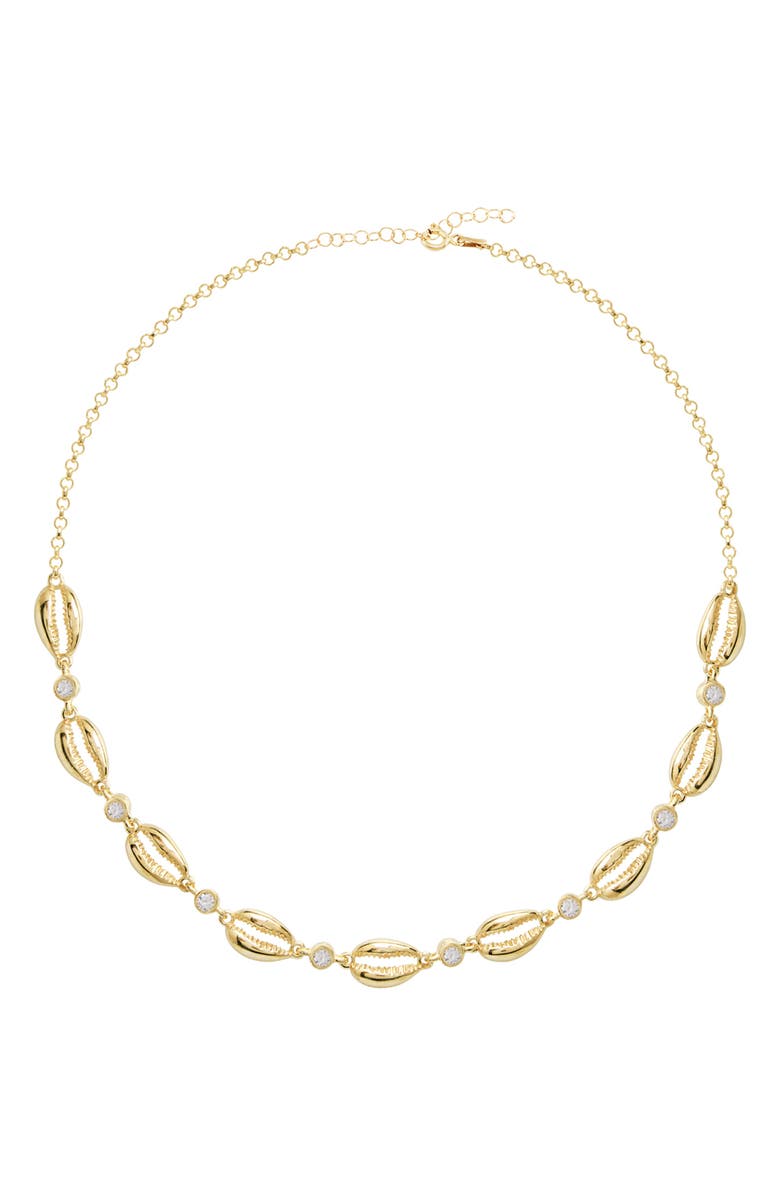 GABI RIELLE Cubic Zirconia Cowrie Shell Choker Necklace, Main, color, Gold