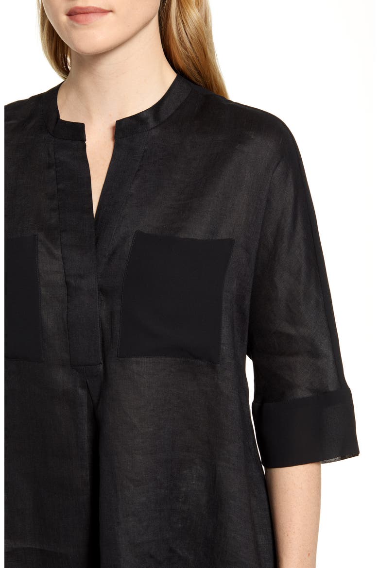 Asymmetrical Hem Linen Tunic Top, Alternate, color, ANNE BLACK