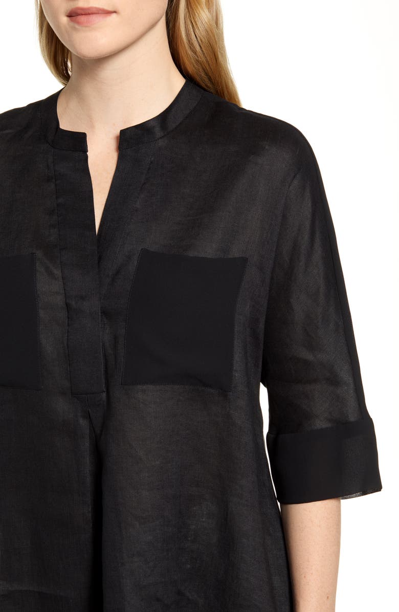 Anne Klein Asymmetrical Hem Linen Tunic Top, Alternate, color,