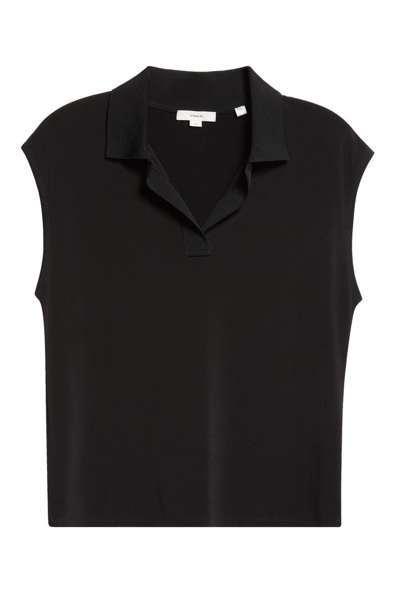 Cap Sleeve Johnny Collar Polo, Alternate, color, BLACK