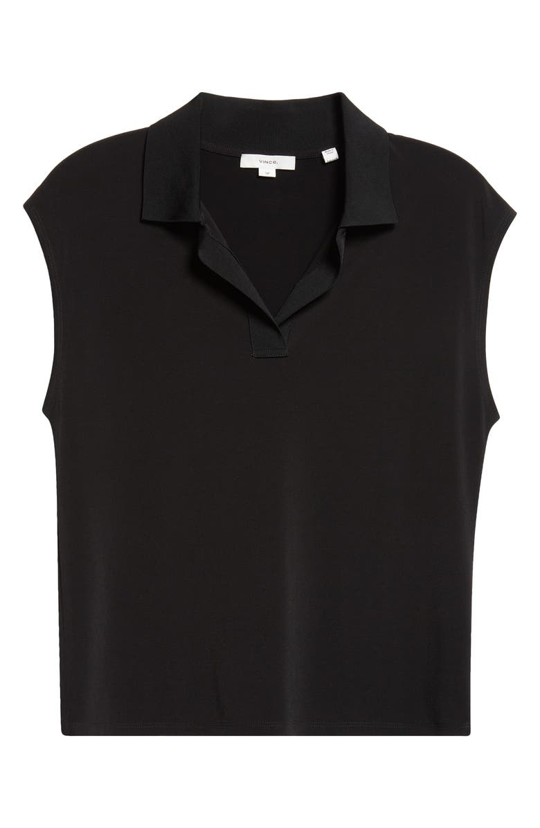 Vince Cap Sleeve Johnny Collar Polo, Alternate, color, Black