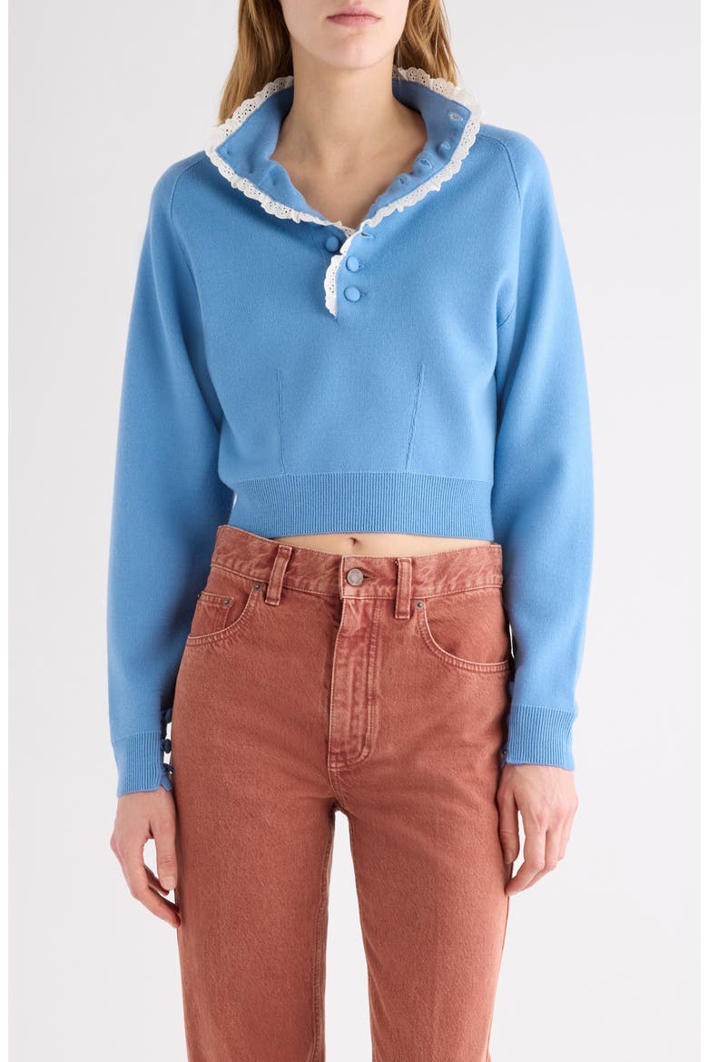 Lace Trim Half Placket Wool Sweater, Main, color, DREAM BLUE