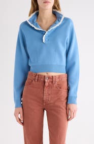 Chloé Lace Trim Half Placket Wool Sweater