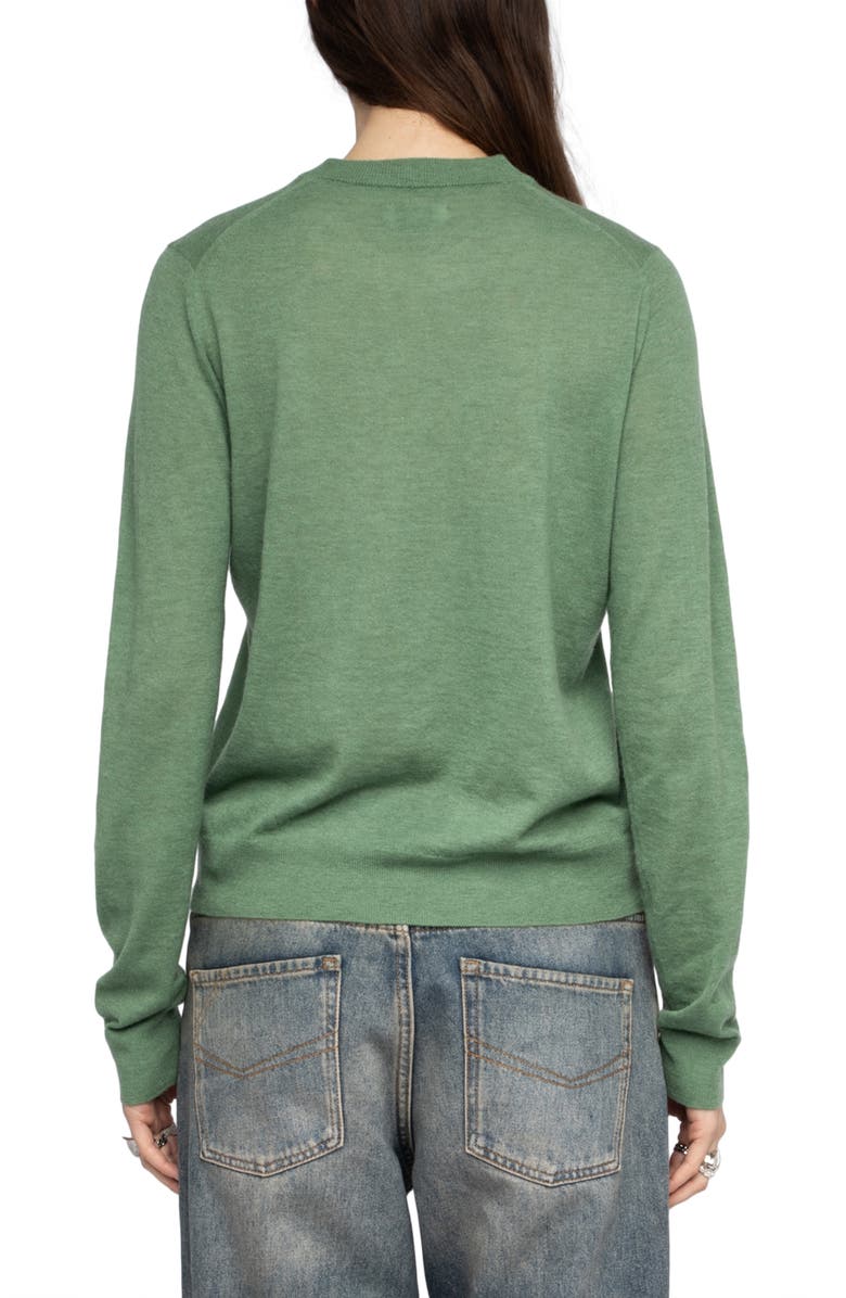 Zadig & Voltaire Miss CP Mon Amour Embellished Cashmere Graphic Sweater, Alternate, color, Verveine