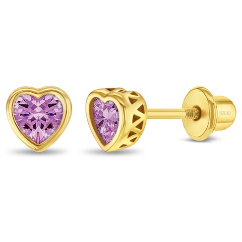 Heart CZ Bezel Girl Earrings
