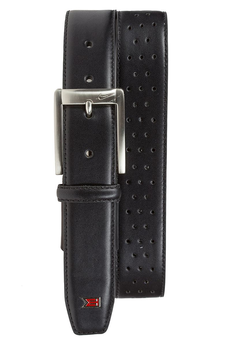Nike 'Tiger Woods' Mesh Leather Belt, Main, color, 