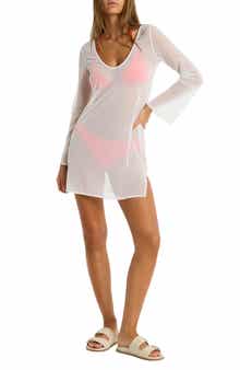 Sea Level Day Club Long Sleeve Mesh Cover-Up Dress