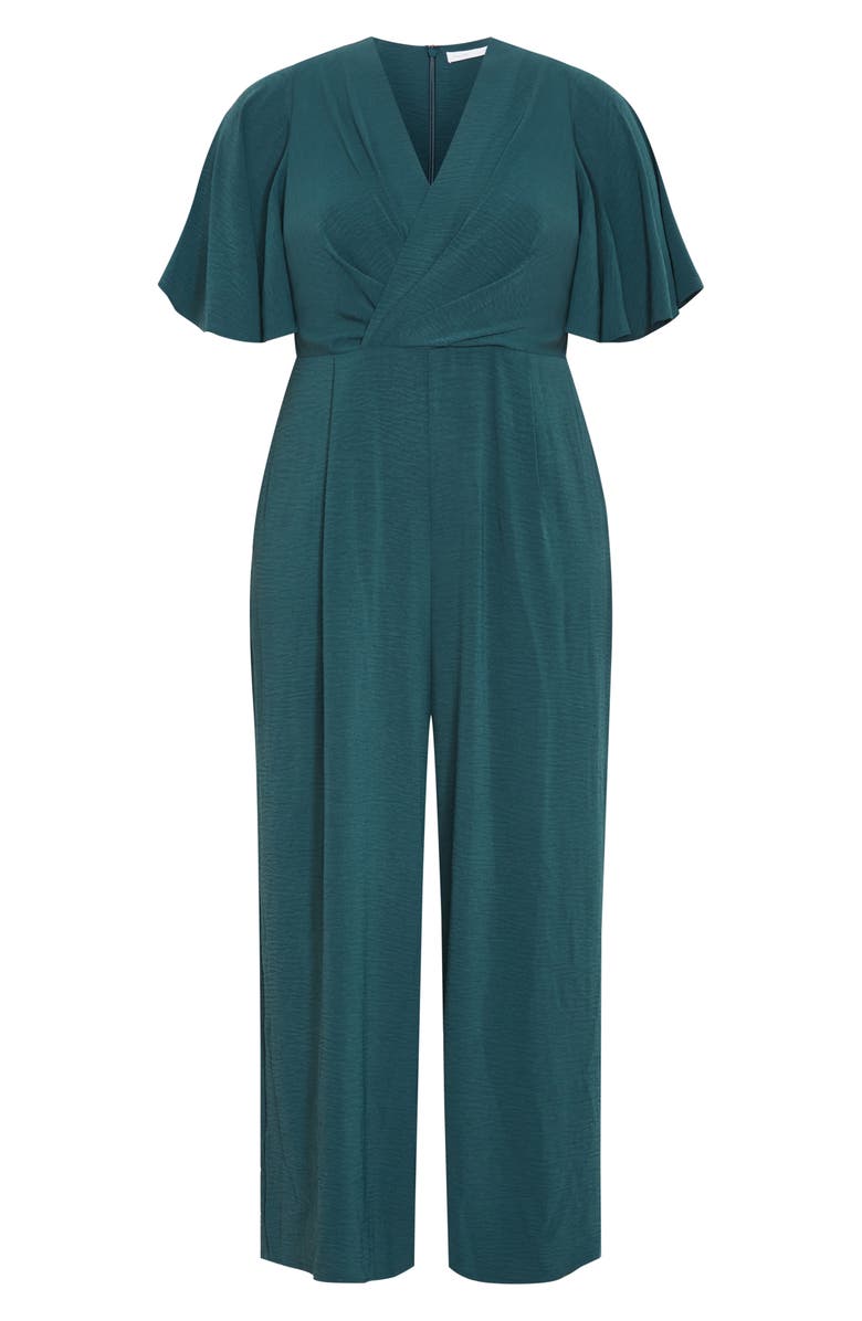 City Chic Braelynn Flutter Sleeve Jumpsuit, Alternate, color, Emerald