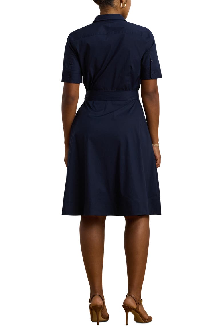 Belted Fit & Flare Cotton Blend Shirtdress, Alternate, color, LAUREN NAV