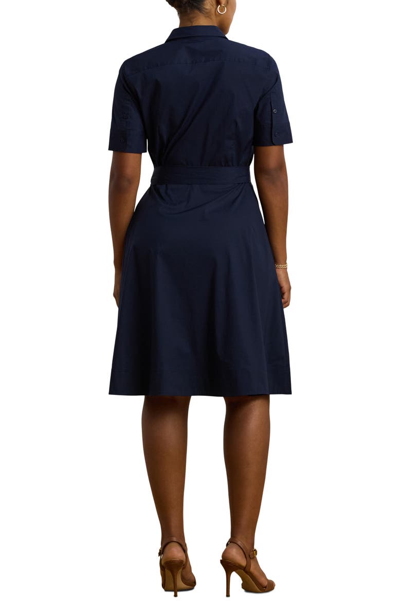 Lauren Ralph Lauren Belted Fit & Flare Cotton Blend Shirtdress, Alternate, color, Lauren Navy