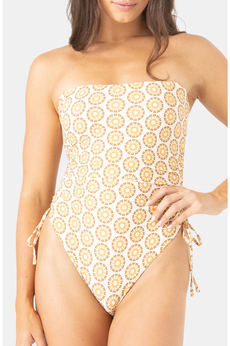 Sunshine State of Mind Bandeau One-Piece Swimsuit, Main, color, WHITE/ BROWN MULTI