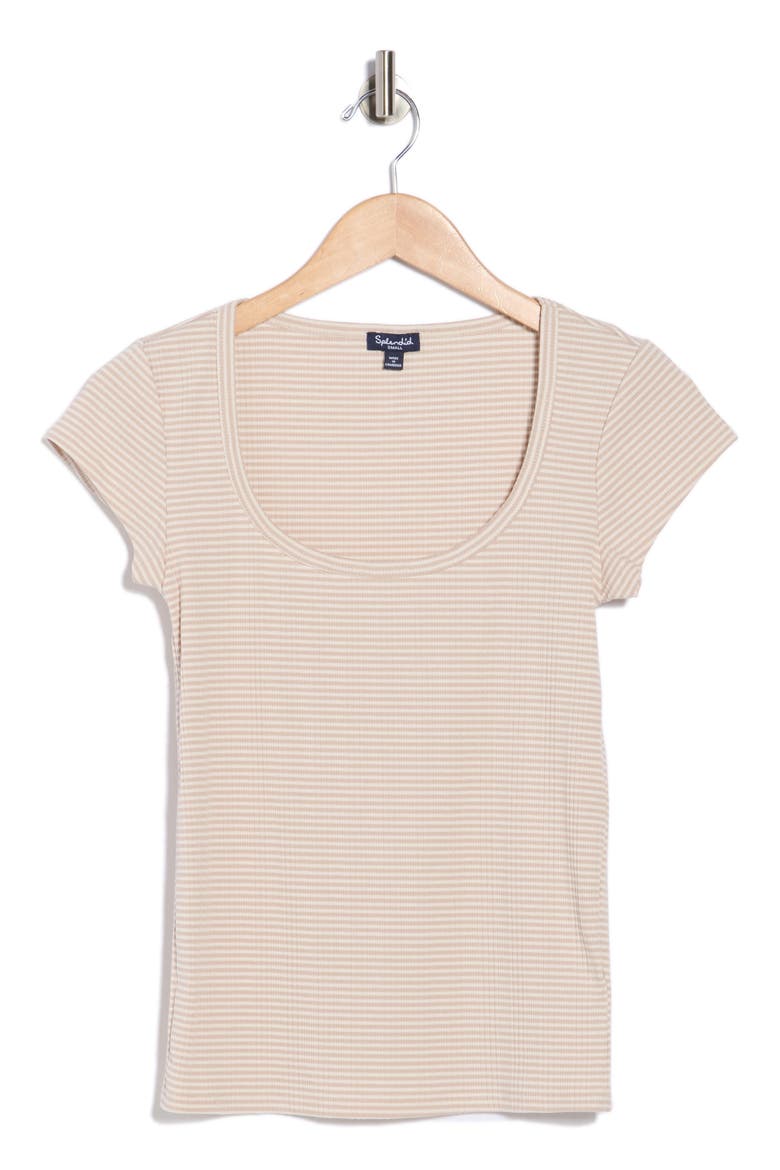 Fitted Scoop Neck T-Shirt, Alternate, color, BEIGE STRIPE