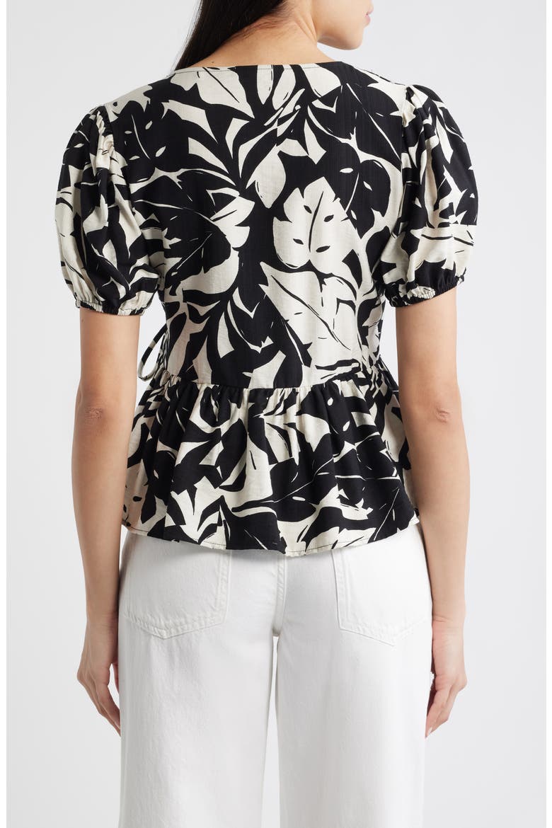 Abstract Leaf Print Wrap Top, Alternate, color, IVORY/ BLACK