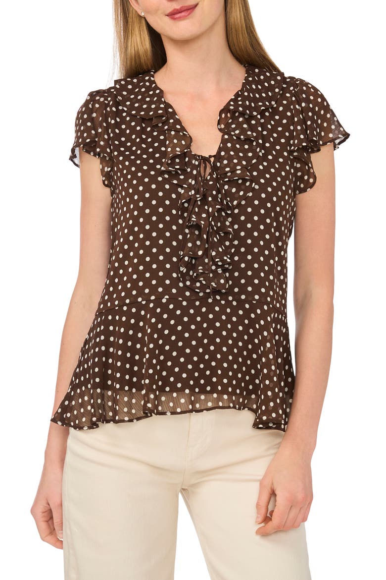 Ruffle Flutter Sleeve Top, Main, color, CHICORY COFFEE