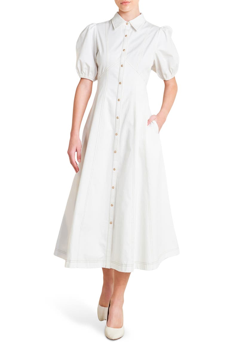 Solid Cotton Midi Dress, Main, color, OFF WHITE