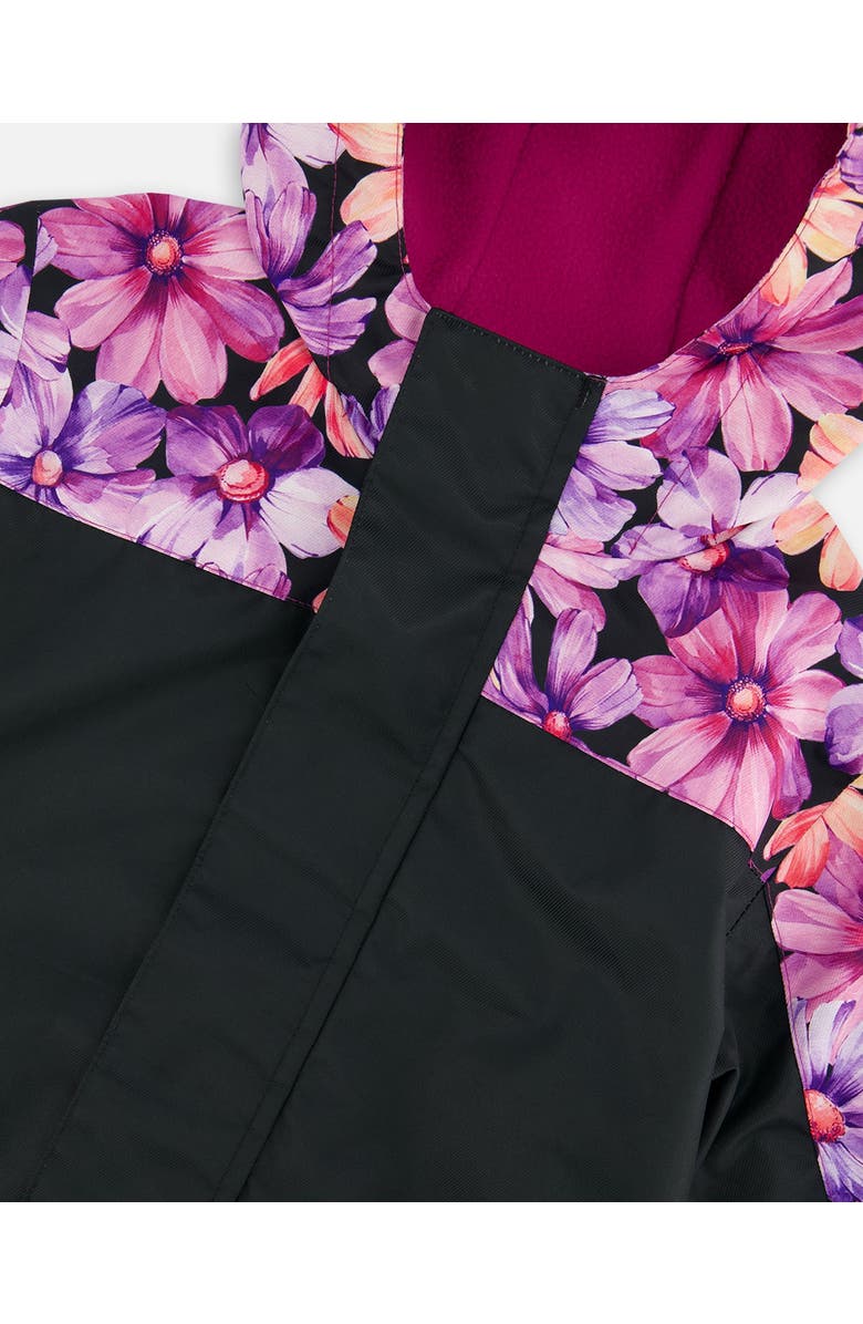 Deux par Deux Girl's Mid-Season One-Piece Outerwear Black With Pink And Orange Flowers, Alternate, color, 