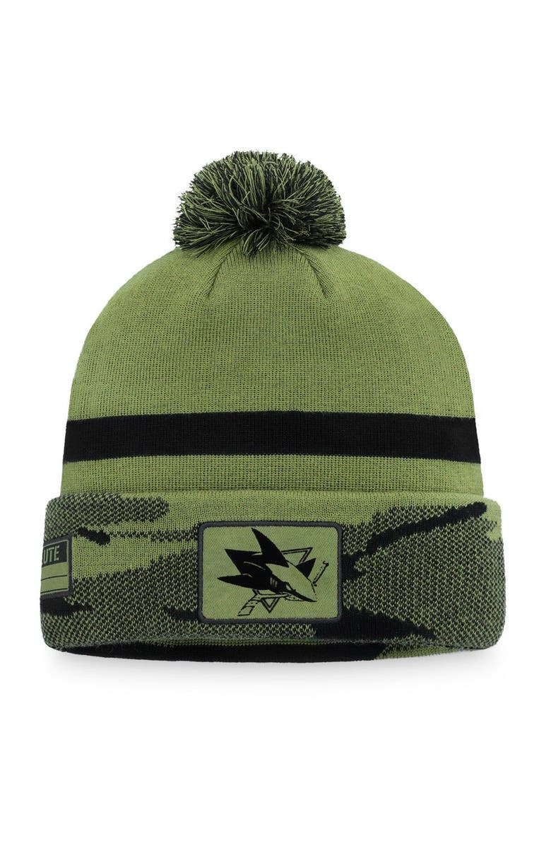 FANATICS Men's Fanatics Branded Camo San Jose Sharks Military Appreciation Cuffed Knit Hat with Pom, Main, color, 