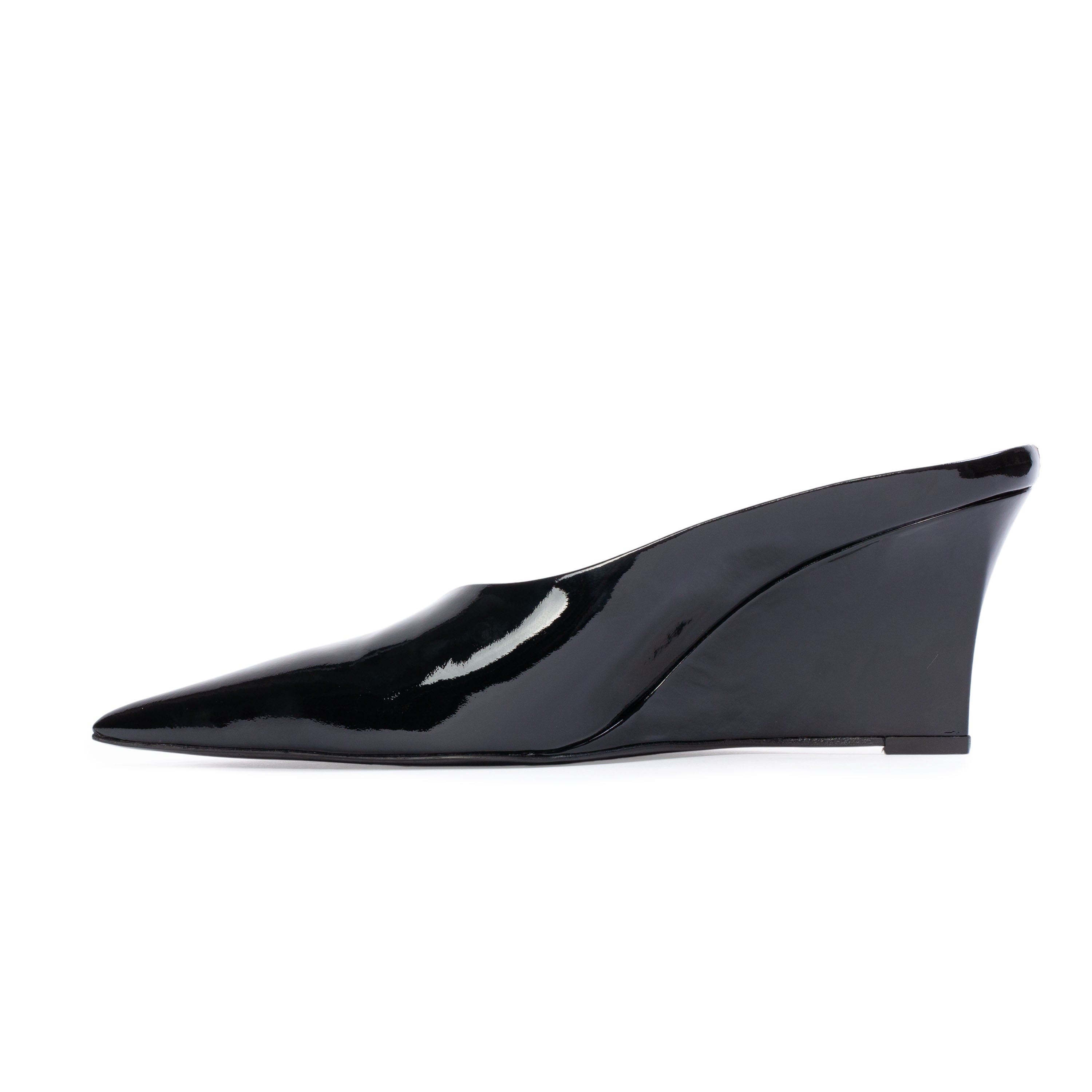 BLACK SUEDE STUDIO Aysha 70 Wedge, Alternate, color, Black Patent Leather