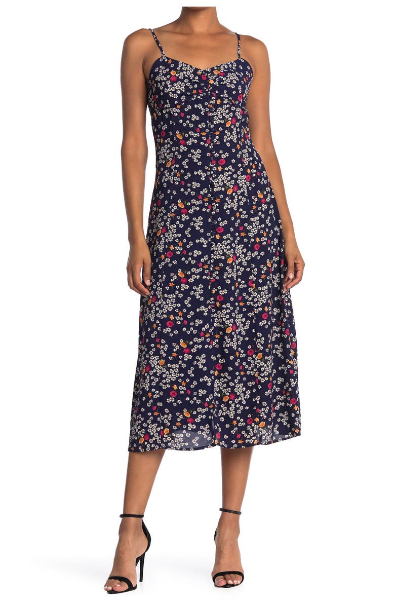 HYFVE Floral Print Button Down Midi Dress, Main, color,