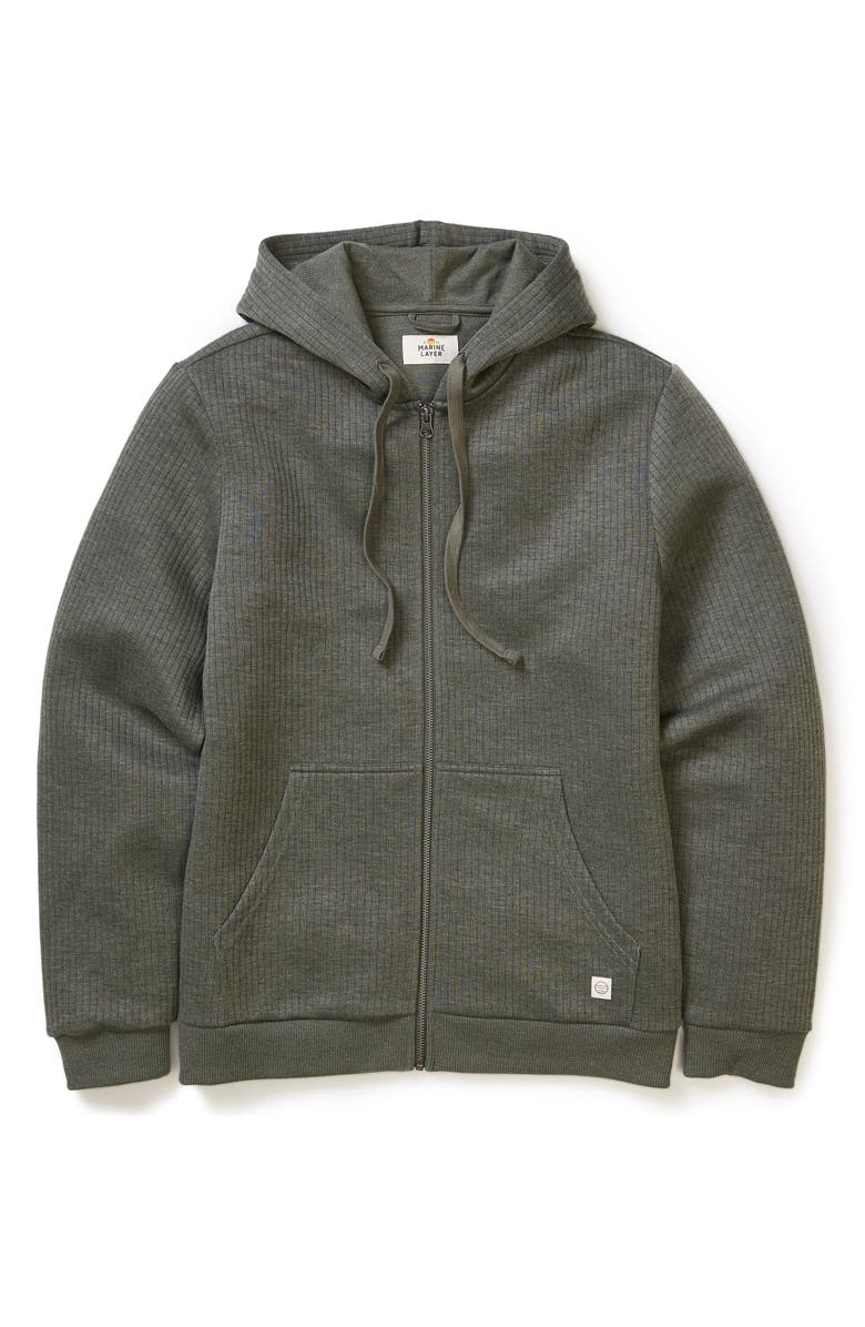Marine Layer Corbet Quilted Zip-Up Hoodie, Alternate, color, Olive