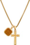 HMY JEWELRY Men's Cross & Tiger's Eye Pendant Necklace