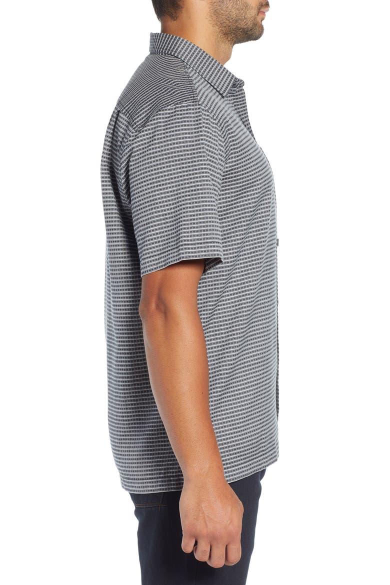 Check in the Tropics Silk & Cotton Camp Shirt, Alternate, color, BLACK