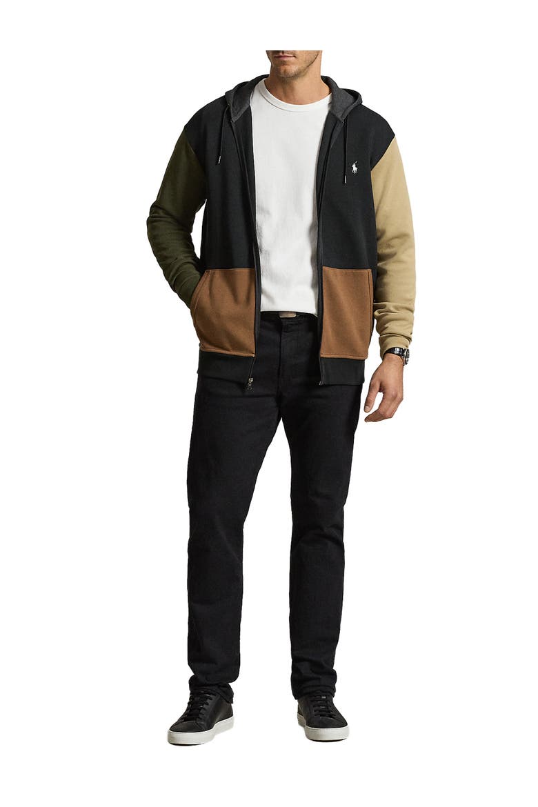 Big & Tall Double-Knit Colorblocked Zip-Front Hoodie, Alternate, color, POLO BLACK MULTI